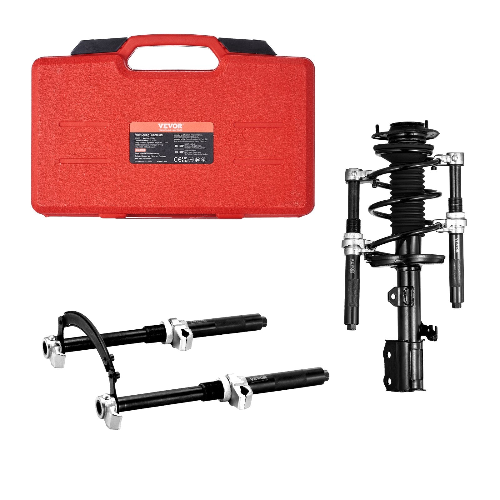 VEVOR Spring Compression Tool, 2-piece set, heavy-duty MacPherson strut spring compression tool set, 1,200.2 kg compression capacity with safety bracket and portable carrying case, suitable for cars, trucks, ATVs, and UTVs