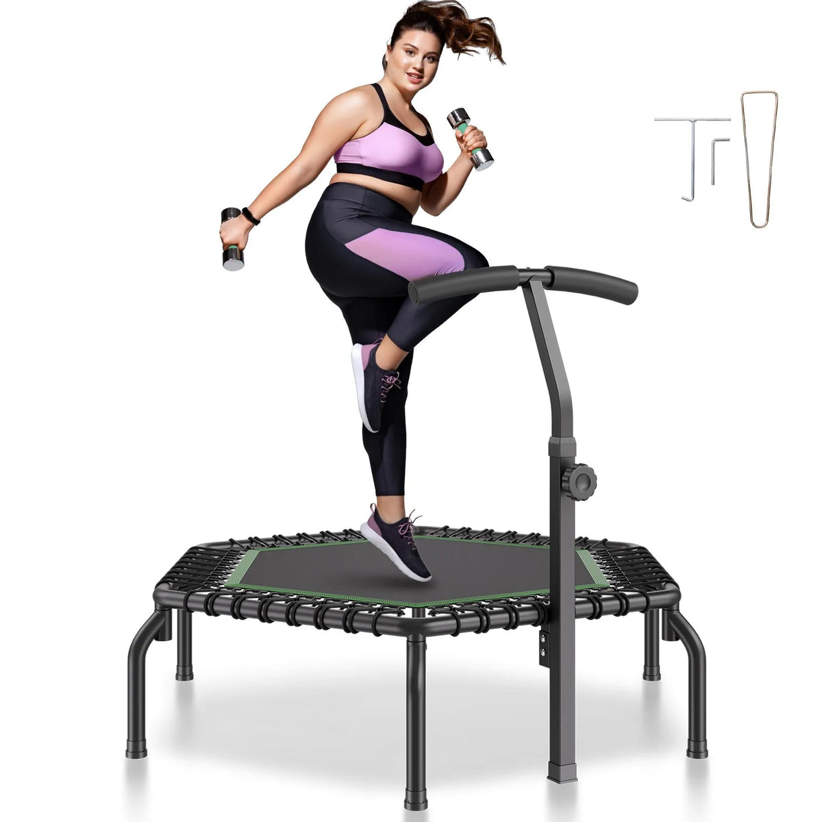 Mini fitnesa batuts 138 cm pieaugušajiem ar rokturi, iekštelpu treniņiem