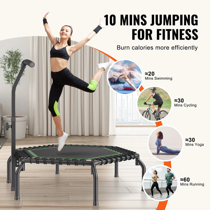 Mini fitnesa batuts 138 cm pieaugušajiem ar rokturi, iekštelpu treniņiem