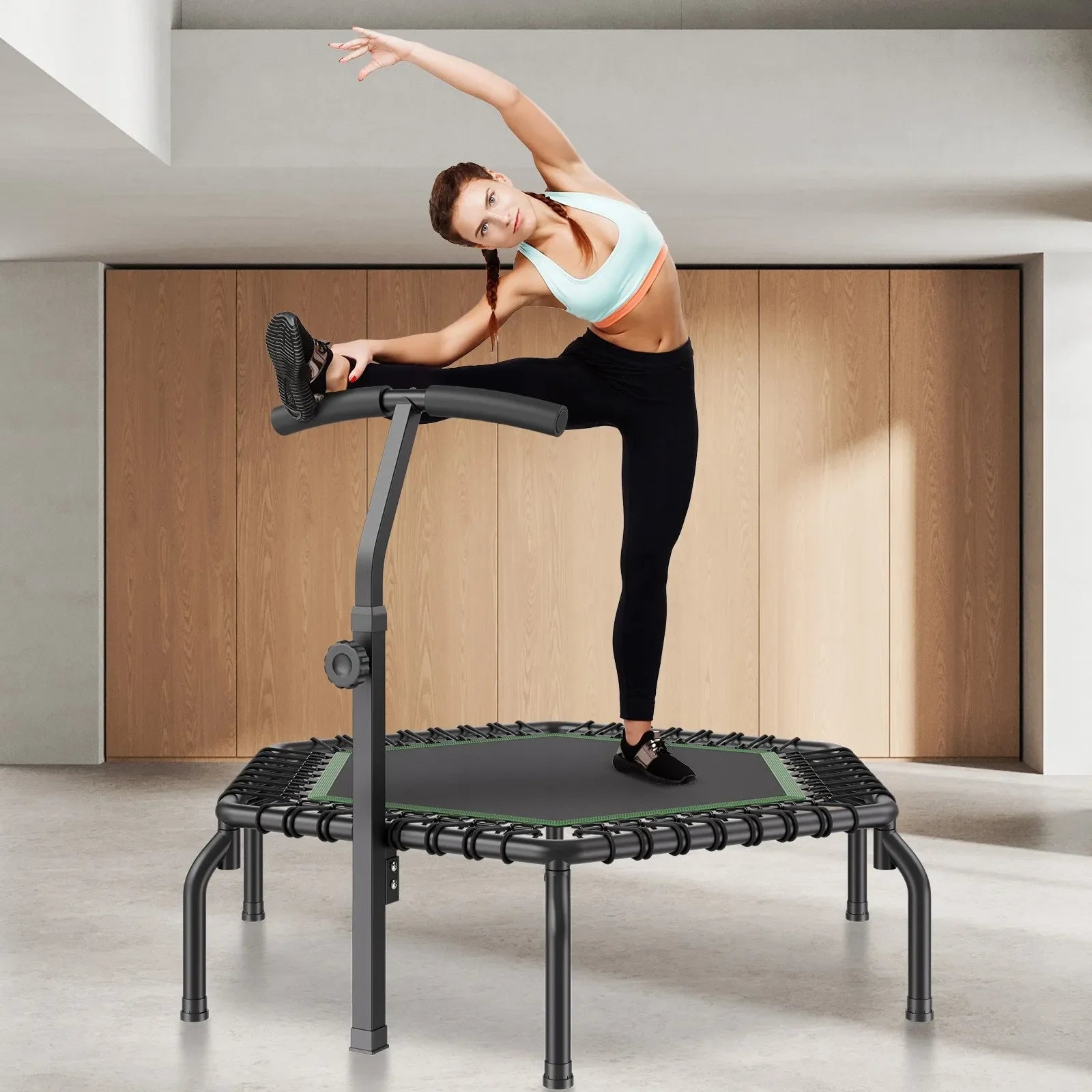 Mini fitnesa batuts 138 cm pieaugušajiem ar rokturi, iekštelpu treniņiem