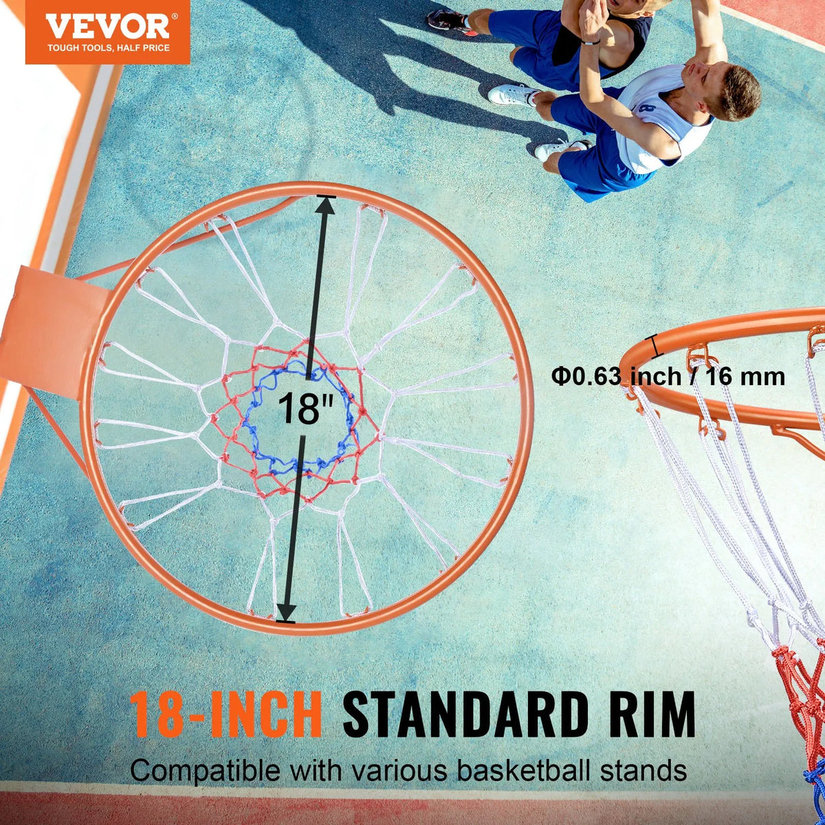 VEVOR basketbola stīpa, pie sienas vai durvīm montējams basketbola grozs, izturīga Q235 tērauda elastīgā stīpa ar tīklu, standarta 45,7 cm iekštelpu un āra piekaramais basketbola grozs bērniem un pieaugušajiem