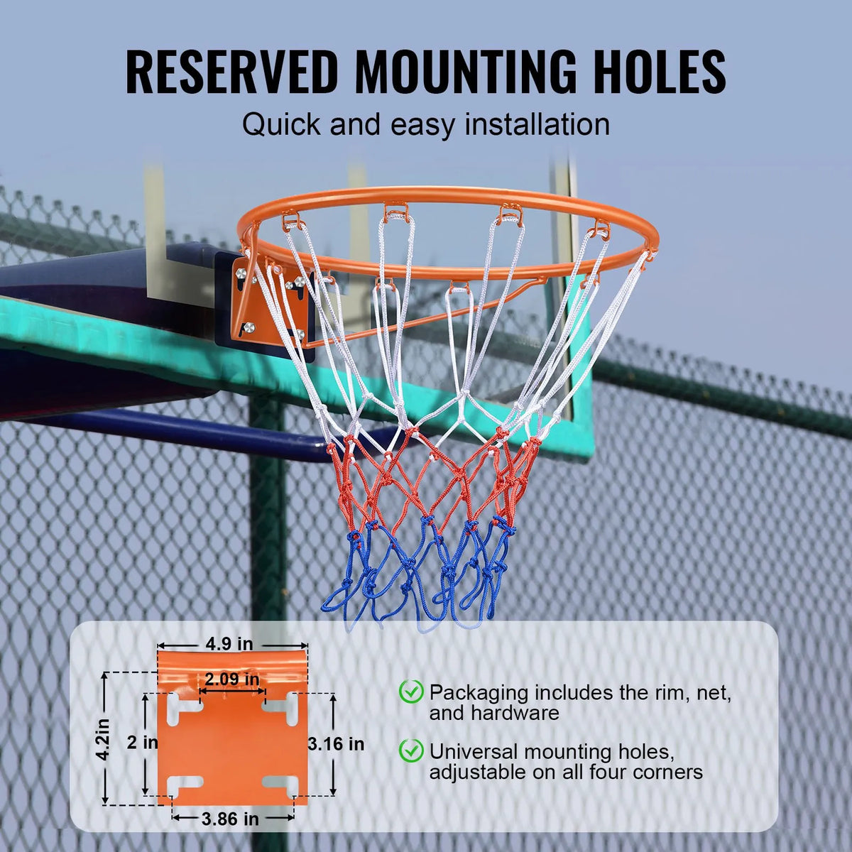VEVOR basketbola stīpa, pie sienas vai durvīm montējams basketbola grozs, izturīga Q235 tērauda elastīgā stīpa ar tīklu, standarta 45,7 cm iekštelpu un āra piekaramais basketbola grozs bērniem un pieaugušajiem