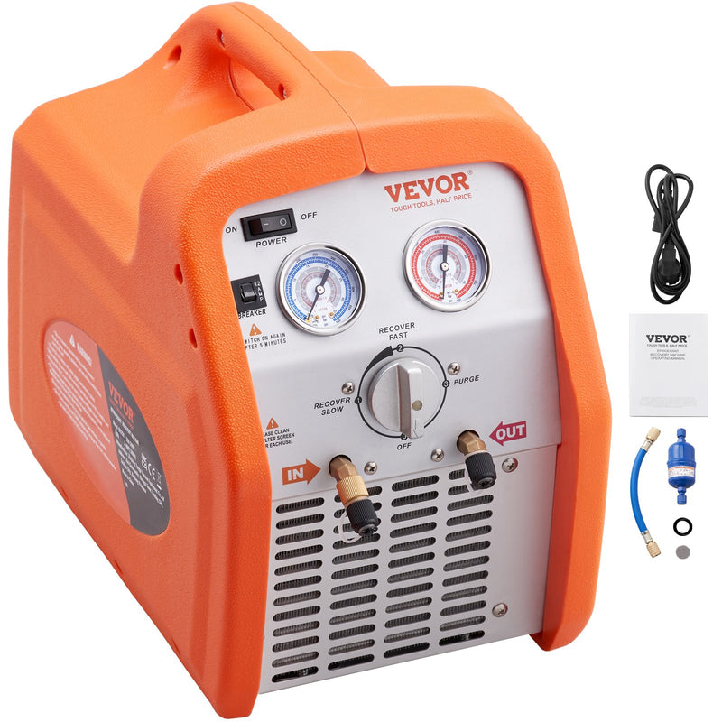 VEVOR portable 3/4 H refrigerant recovery unit - AC recovery unit with high pressure protection 220-240 V 60 Hz recovery unit for HVAC vapour liquid refrigerant, automotive air conditioning