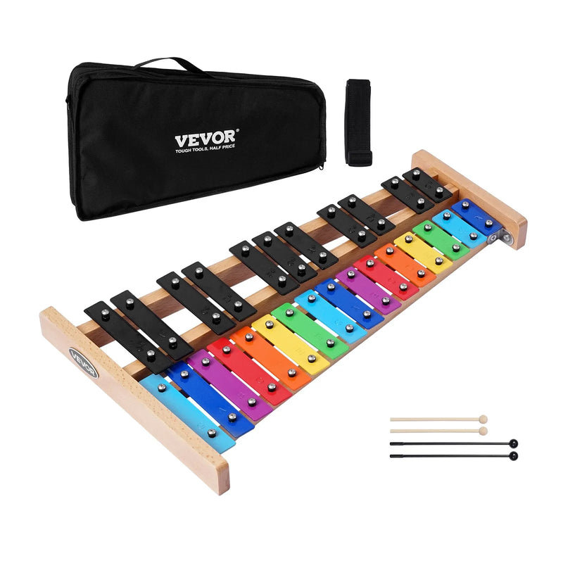 VEVOR 27 toņu glokenspīls/ksilofons ar krāsainiem metāla taustiņiem, profesionāls perkusiju instruments ar 4 vālītēm un pārnēsājamo somu, piemērots iesācējiem un pieaugušajiem