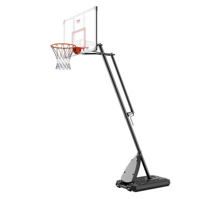 VEVOR basketbola grozs ar regulējamu augstumu 2,31–3,05 m, pārnēsājama sistēma ar 127 cm aizmugures vairogu, grozs ar statīvu, riteņiem un uzpildāmu pamatni, piemērots bērniem un pieaugušajiem, lietošanai telpās un ārā