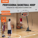 VEVOR basketbola grozs ar regulējamu augstumu 2,31–3,05 m, pārnēsājama sistēma ar 127 cm aizmugures vairogu, grozs ar statīvu, riteņiem un uzpildāmu pamatni, piemērots bērniem un pieaugušajiem, lietošanai telpās un ārā