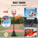 VEVOR basketbola grozs ar regulējamu augstumu 2,31–3,05 m, pārnēsājama sistēma ar 127 cm aizmugures vairogu, grozs ar statīvu, riteņiem un uzpildāmu pamatni, piemērots bērniem un pieaugušajiem, lietošanai telpās un ārā