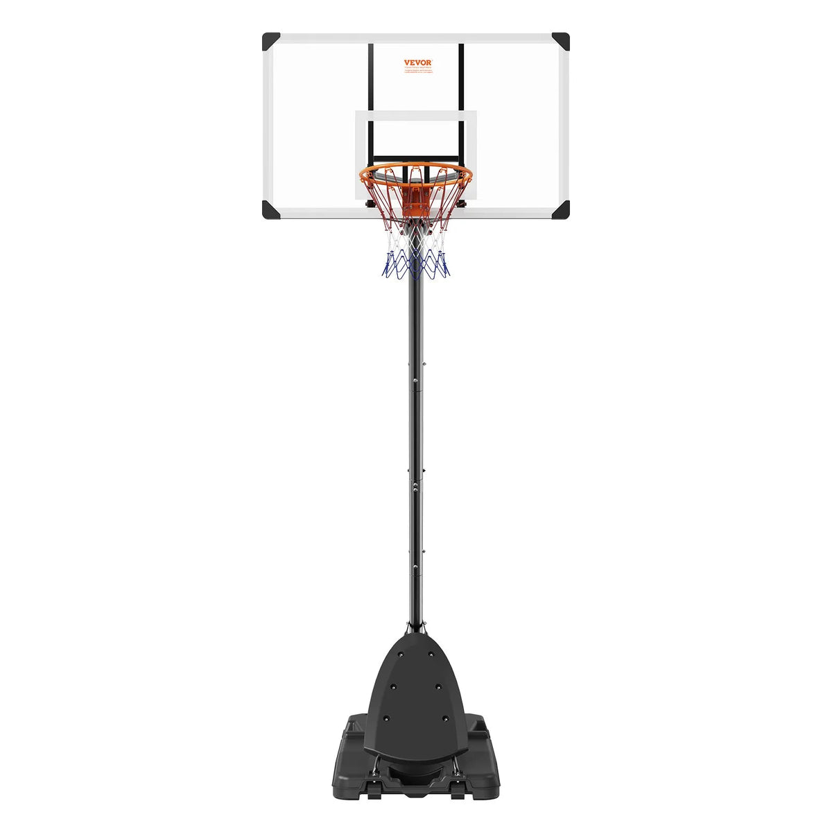 VEVOR basketbola grozs ar regulējamu augstumu 2,31–3,05 m, pārnēsājama sistēma ar 137 cm aizmugures vairogu, grozs ar statīvu, riteņiem un uzpildāmu pamatni, piemērots bērniem un pieaugušajiem, lietošanai telpās un ārā