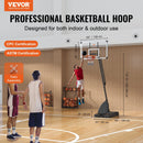 VEVOR basketbola grozs ar regulējamu augstumu 2,31–3,05 m, pārnēsājama sistēma ar 137 cm aizmugures vairogu, grozs ar statīvu, riteņiem un uzpildāmu pamatni, piemērots bērniem un pieaugušajiem, lietošanai telpās un ārā