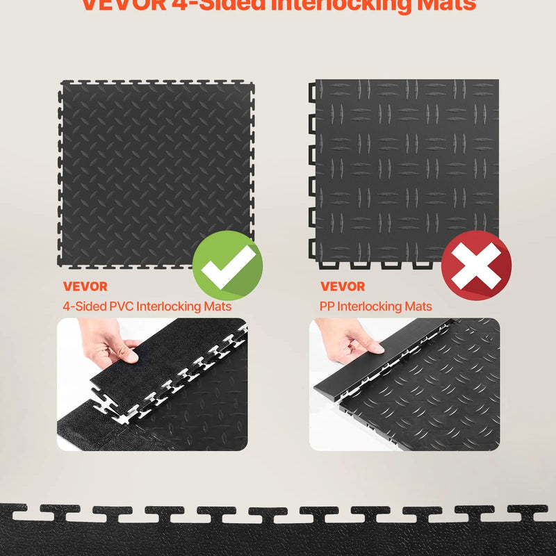 VEVOR garāžas grīdas pārejas malu komplekts ar izvirzītiem savienojumiem, 12 malas un 4 stūri, neslīdošs PVC, melns