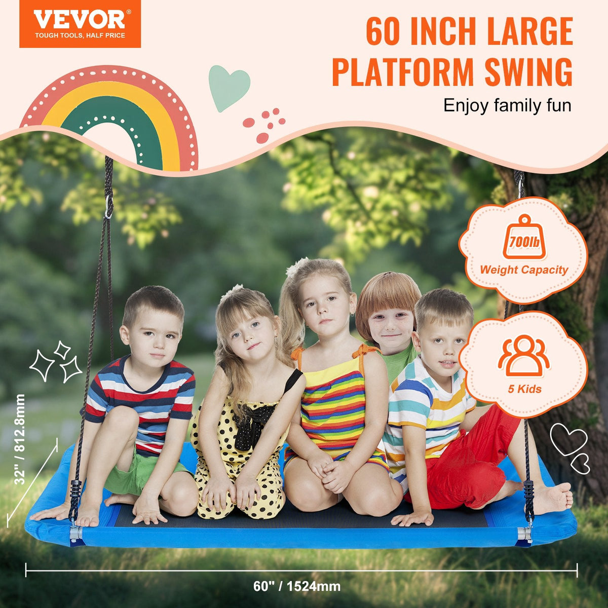 VEVOR 152 cm platformas šūpoles bērniem, celtspēja 318 kg
