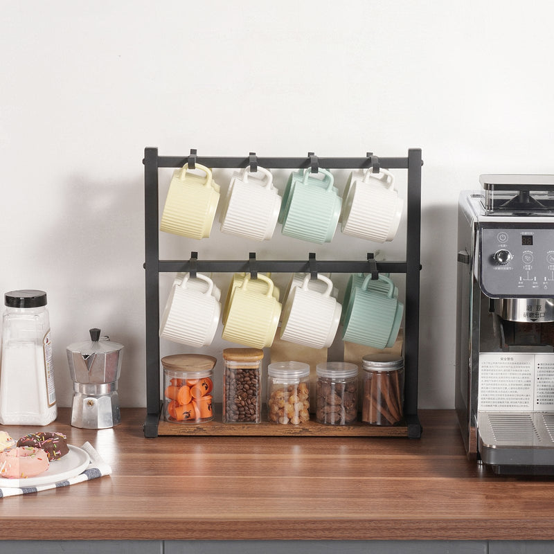 VEVOR Krūžu turētājs ar 16 āķiem un koka uzglabāšanas bāzi