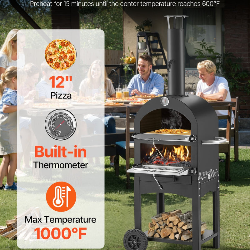 VEVOR Āra picas krāsns, 30 cm granulu uguns krāsns, 2 slāņu malkas kurtuve ar noņemamiem riteņiem, maksimālā temperatūra 538 °C, piemērota bārbekjū