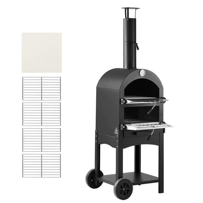 VEVOR Āra picas krāsns, 30 cm granulu uguns krāsns, 2 slāņu malkas kurtuve ar noņemamiem riteņiem, maksimālā temperatūra 538 °C, piemērota bārbekjū