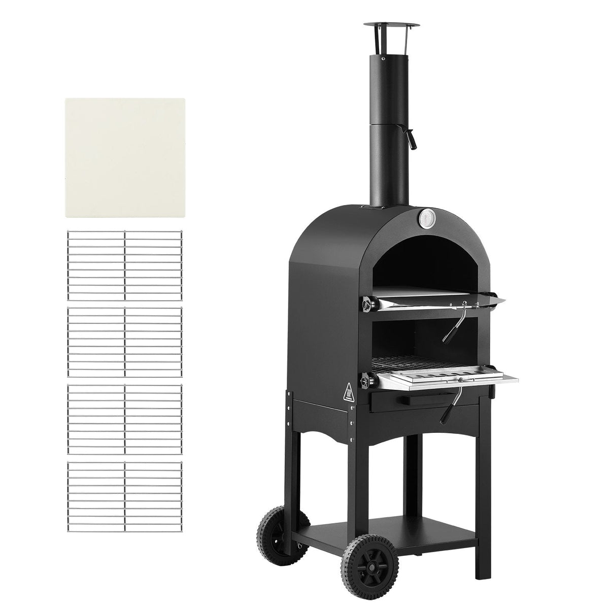 VEVOR Āra picas krāsns, 30 cm granulu uguns krāsns, 2 slāņu malkas kurtuve ar noņemamiem riteņiem, maksimālā temperatūra 538 °C, piemērota bārbekjū