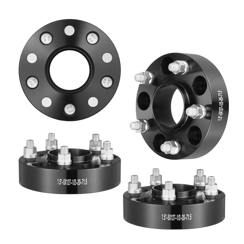 38 mm distanceri (5×127 mm), foršēti riteņu adapteri, 4 gab., melni