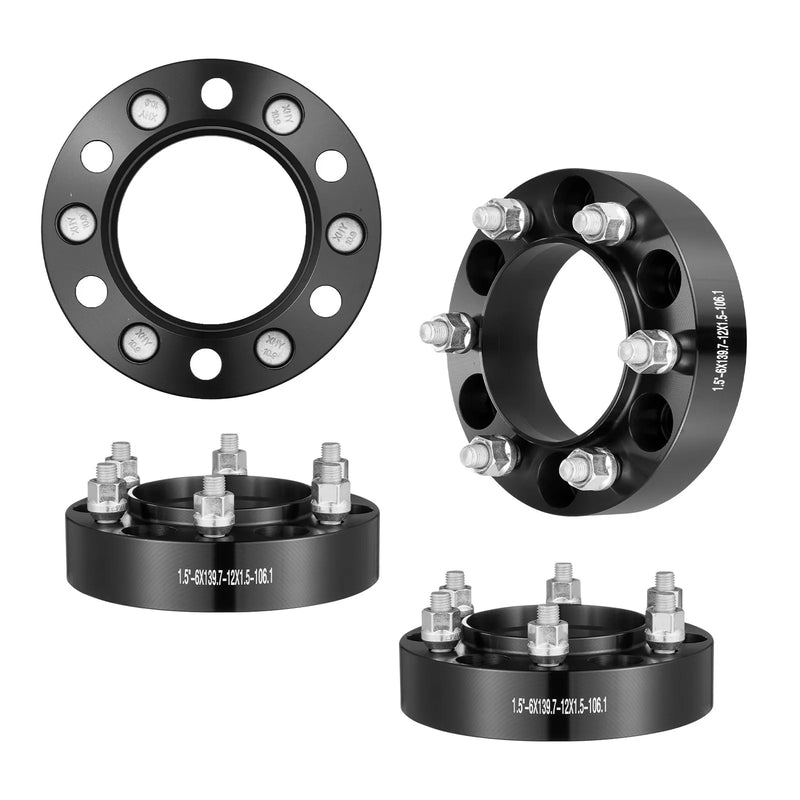 38,1 mm 6x139,7 mm kalti riteņu adapteri, 6 skrūvju, melni, 4 gab.
