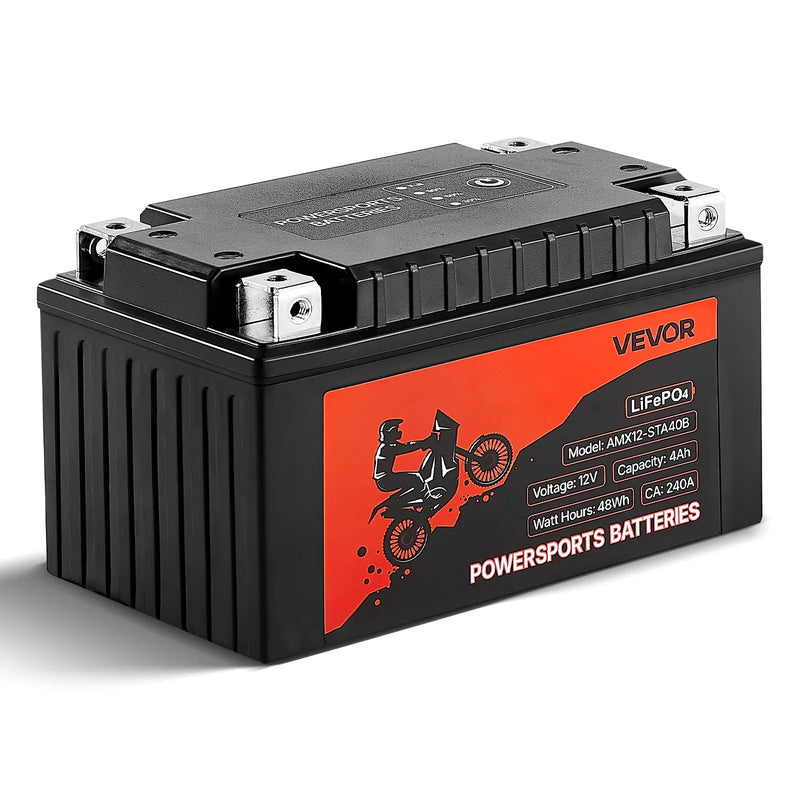 VEVOR motocikla akumulators 12 V 4 Ah LiFePO4 litija, iepriekš uzlādēts, bezapkopes, augstas veiktspējas, piemērots ATV, motocikliem, ūdens motocikliem, skūteriem, UTV un citiem transportlīdzekļiem