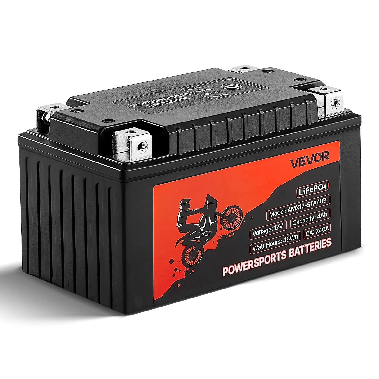 VEVOR motocikla akumulators 12 V 4 Ah LiFePO4 litija, iepriekš uzlādēts, bezapkopes, augstas veiktspējas, piemērots ATV, motocikliem, ūdens motocikliem, skūteriem, UTV un citiem transportlīdzekļiem