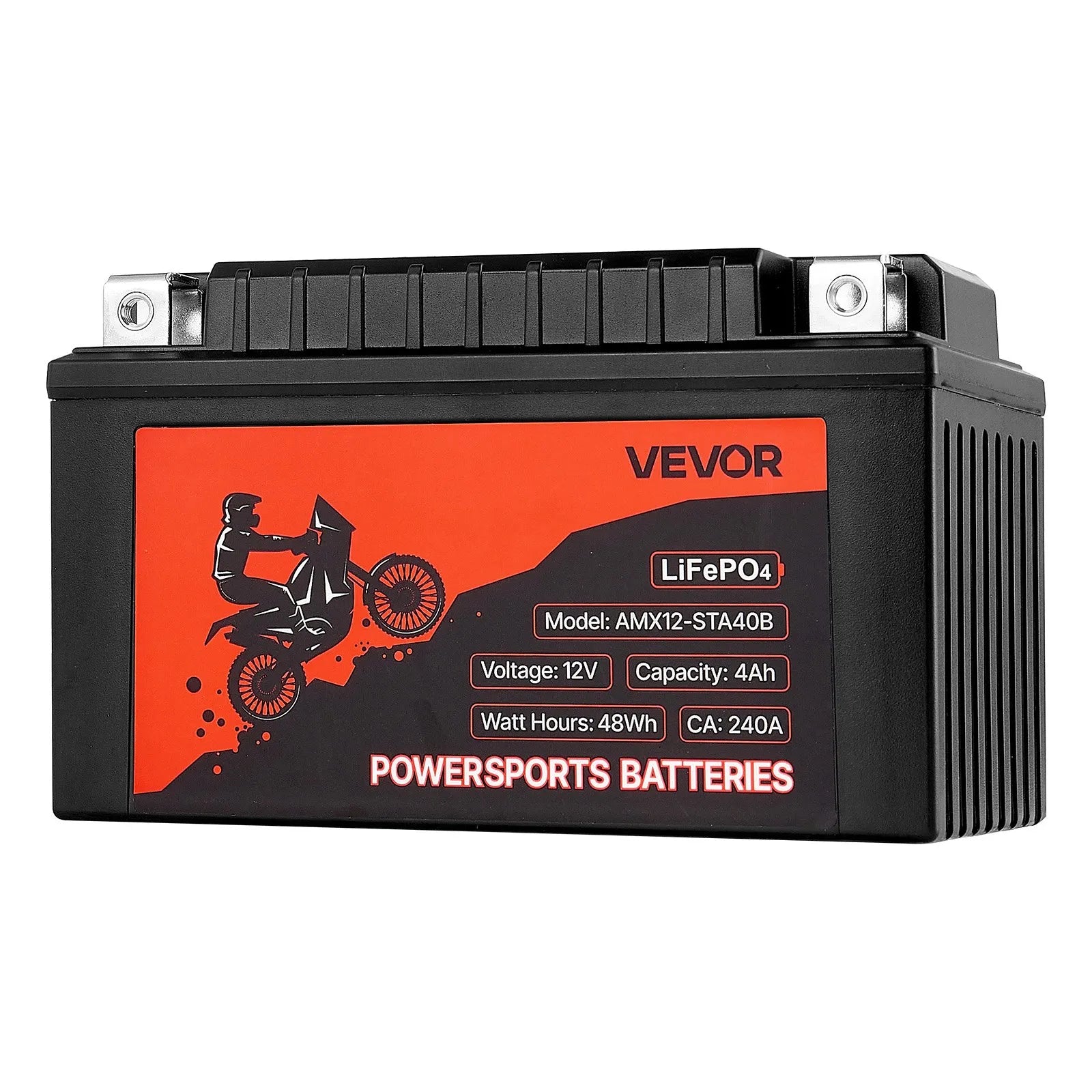 VEVOR motocikla akumulators 12 V 4 Ah LiFePO4 litija, iepriekš uzlādēts, bezapkopes, augstas veiktspējas, piemērots ATV, motocikliem, ūdens motocikliem, skūteriem, UTV un citiem transportlīdzekļiem