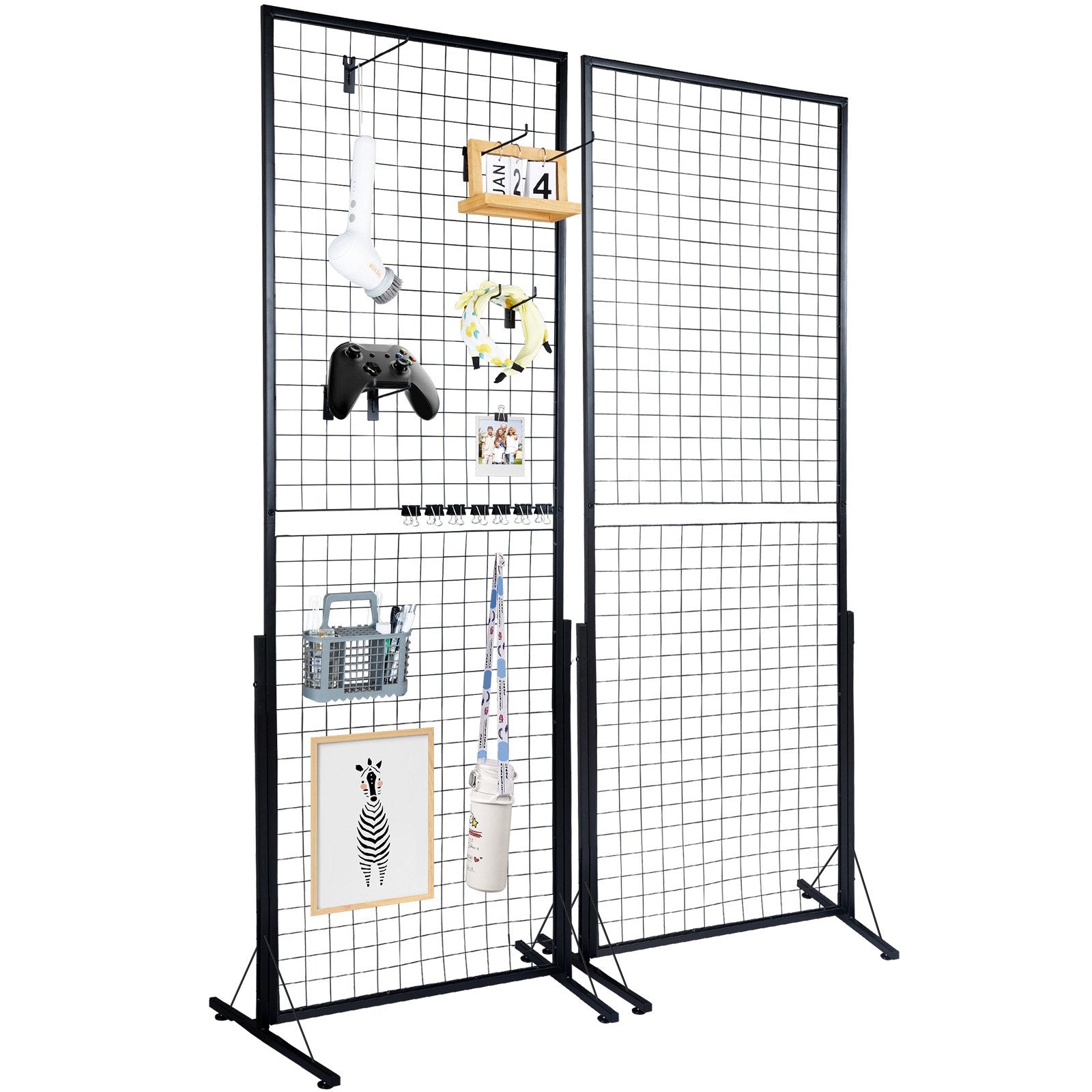 Сетчатые демонстрационные панели VEVOR 61 × 170 см, 2 шт, с Т-образными напольными стойками, двухсторонние, с дополнительными крючками и креплениями - подходят для выставок и торговых площадей
