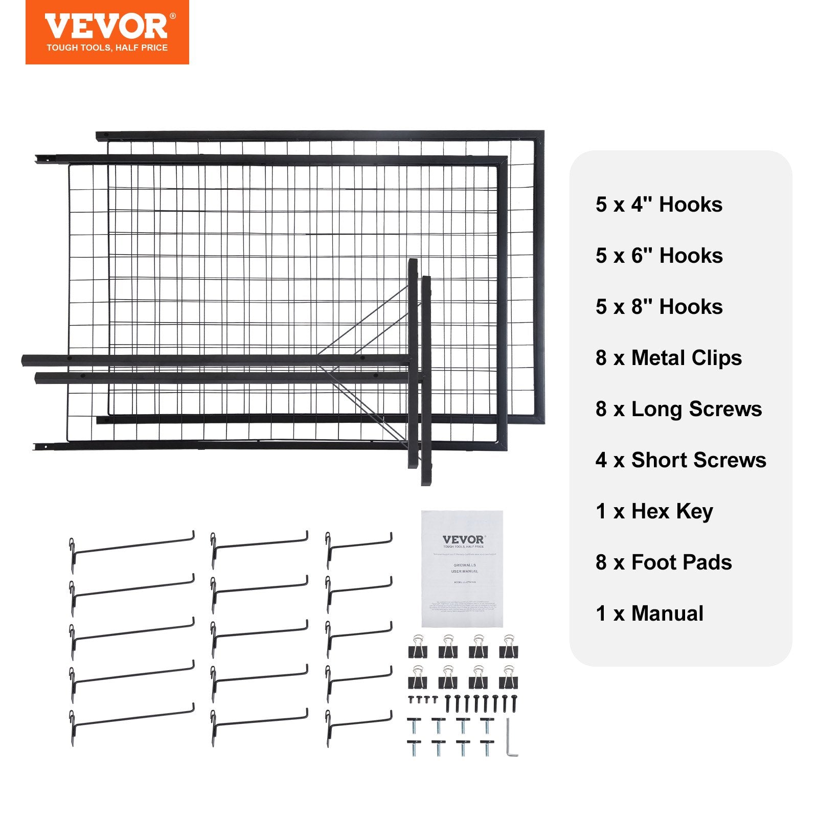 Сетчатые демонстрационные панели VEVOR 61 × 170 см, 2 шт, с Т-образными напольными стойками, двухсторонние, с дополнительными крючками и креплениями - подходят для выставок и торговых площадей