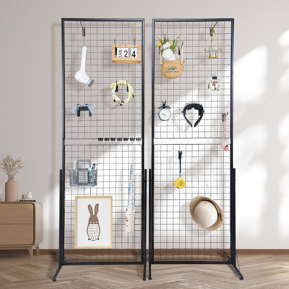 Сетчатые демонстрационные панели VEVOR 61 × 170 см, 2 шт, с Т-образными напольными стойками, двухсторонние, с дополнительными крючками и креплениями - подходят для выставок и торговых площадей
