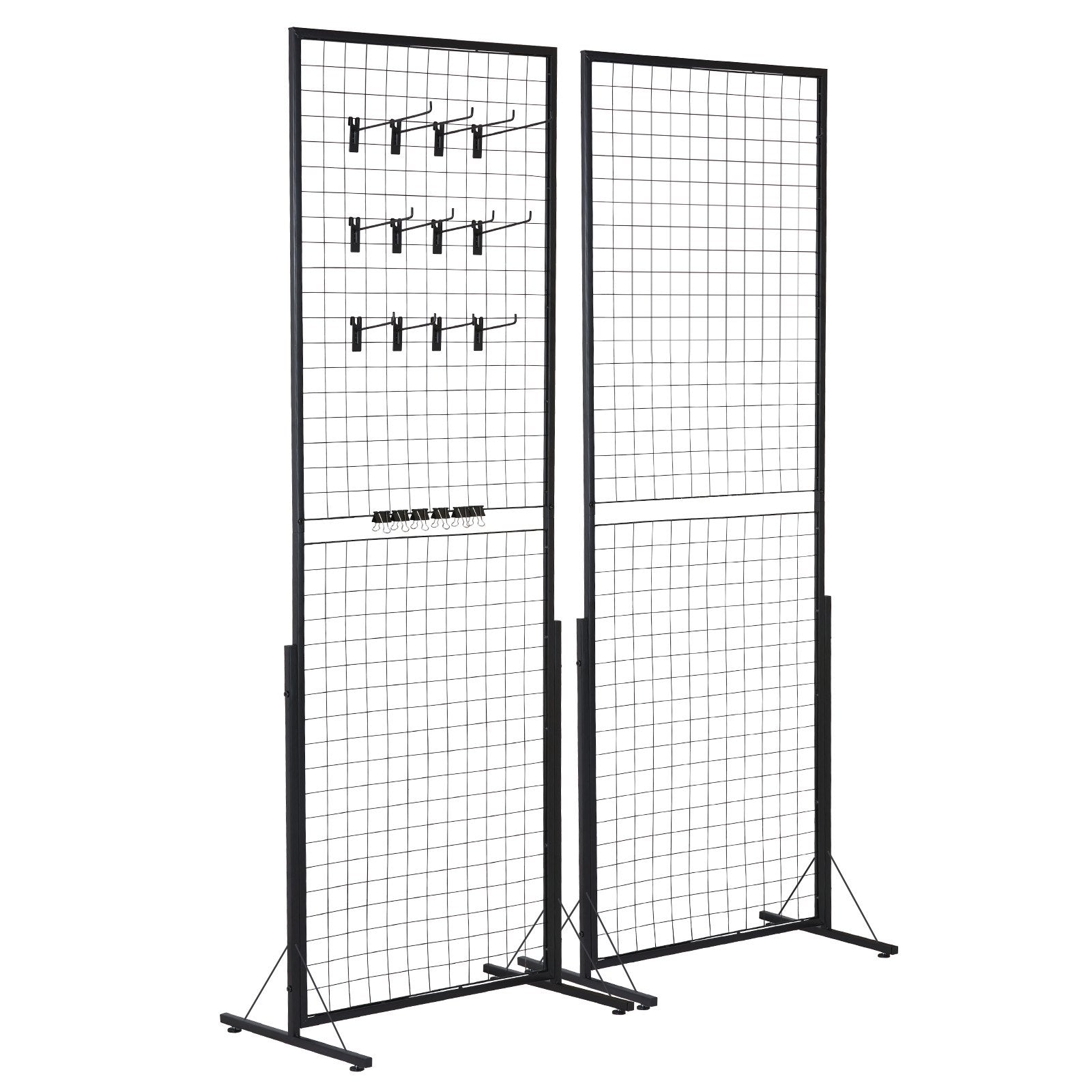 Сетчатые демонстрационные панели VEVOR 61 × 170 см, 2 шт, с Т-образными напольными стойками, двухсторонние, с дополнительными крючками и креплениями - подходят для выставок и торговых площадей