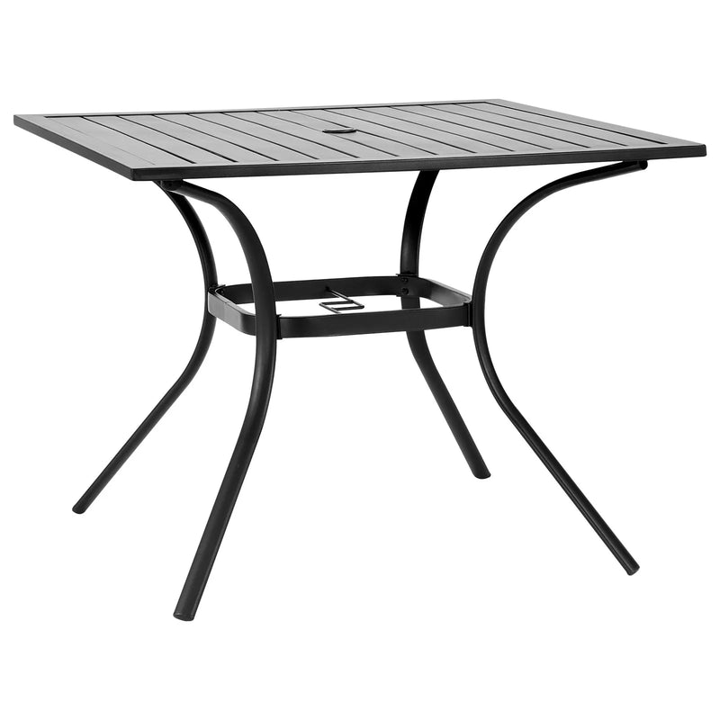 VEVOR āra metāla dārza galds, 94 cm kvadrātveida tērauda režģa bistro galds ar 38 mm saulessarga atveri, piemērots lietošanai dārzā, terasē vai pagalmā, melns