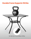 VEVOR āra metāla dārza galds, 94 cm kvadrātveida tērauda režģa bistro galds ar 38 mm saulessarga atveri, piemērots lietošanai dārzā, terasē vai pagalmā, melns