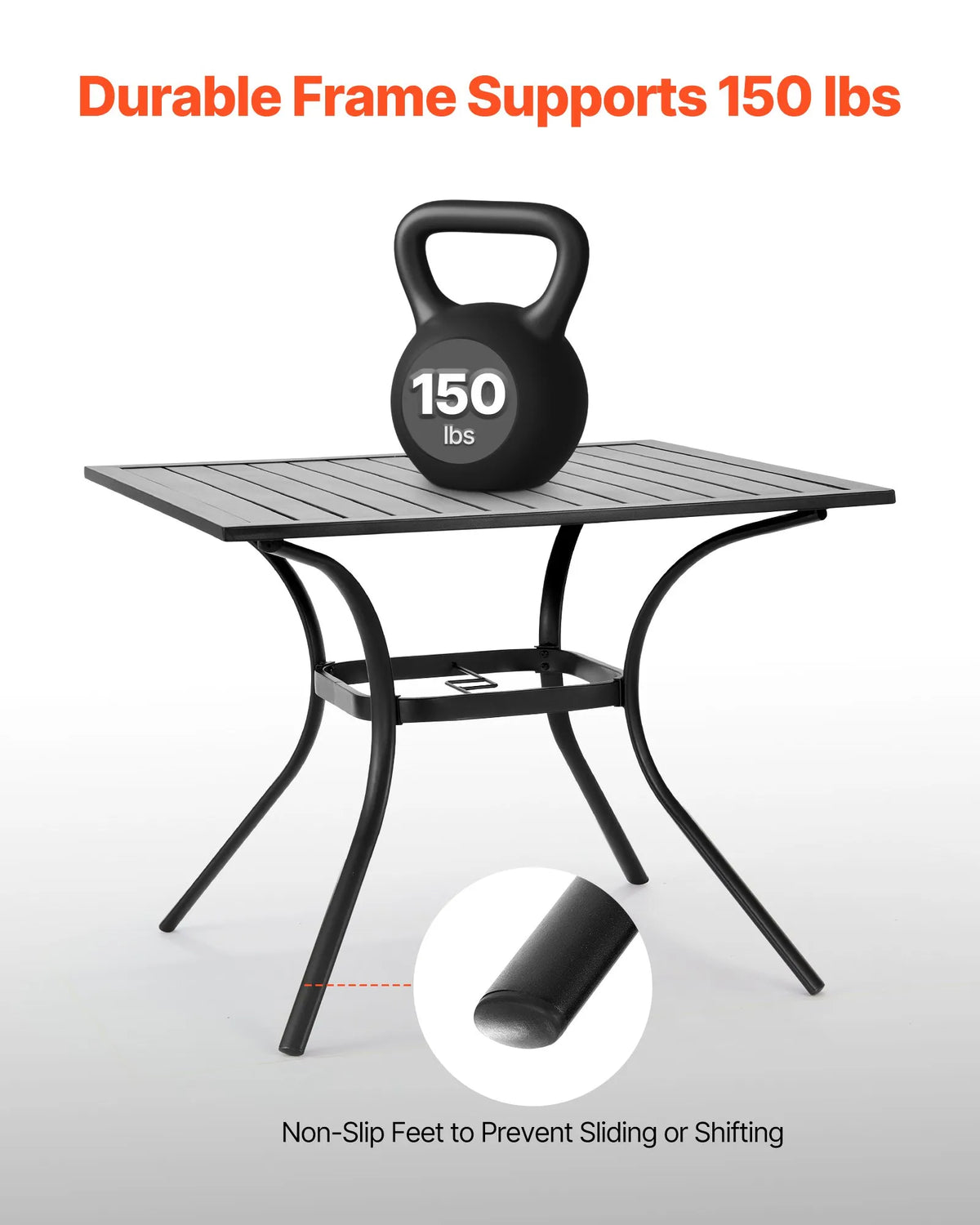 VEVOR āra metāla dārza galds, 94 cm kvadrātveida tērauda režģa bistro galds ar 38 mm saulessarga atveri, piemērots lietošanai dārzā, terasē vai pagalmā, melns