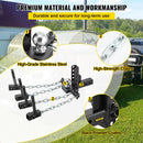 Svara sadales sakabe, 635 kg vertikālās slodzes kapacitāte, slodzes izlīdzinoša sakabe ar šūpošanās kontroli, 59 mm lodveida savienojums, 102 mm pacēlums/nolaišana, 4 ķēdes un universāls rāmja kronšteins, stabila piekabes vilkšana bez šūpošanās