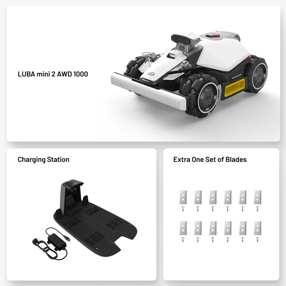 1000m²_Mammotion Luba Mini 2 AWD 1000: bez perimetra vada robots zāles pļāvējs