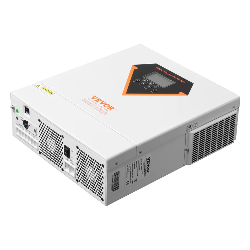 VEVOR hibrīdais saules invertors 3500 W, viss vienā tīras sinusoidās strāvas invertors–lādētājs, 24 V DC uz vienfāzes 220–230 V AC, ar iebūvētu 100 A MPPT saules kontrolieri, paredzēts autonomām sistēmām ar svina-skābes un litija akumulatoriem