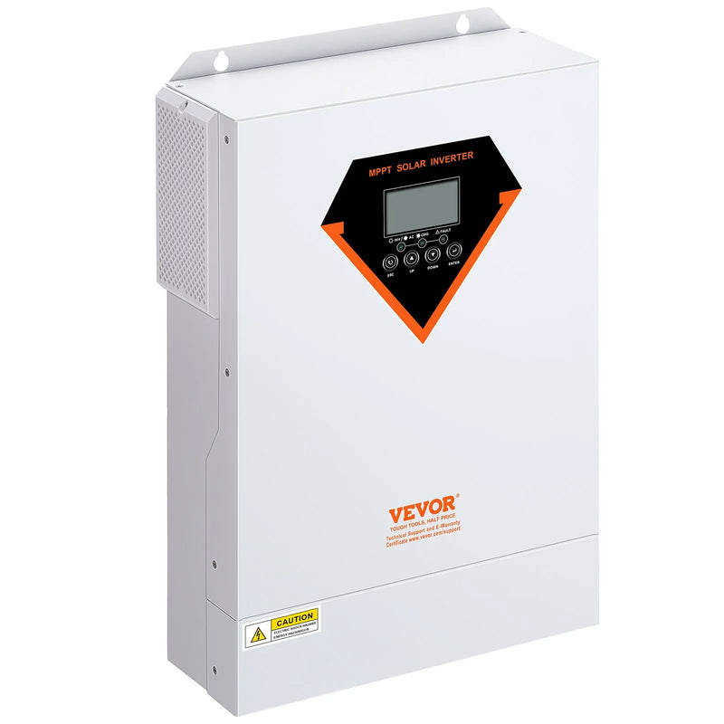 VEVOR hibrīdais saules invertors, 5500 W, tīra sinusoīda autonomais (off-grid) invertors-lādētājs, 230 V maiņstrāva, viss vienā risinājums ar iebūvētu 100 A MPPT saules uzlādes kontrolieri, atbalsta hibrīdo uzlādi no saules enerģijas un elektrotīkla.