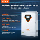 VEVOR hibrīdais saules invertors, 5500 W, tīra sinusoīda autonomais (off-grid) invertors-lādētājs, 230 V maiņstrāva, viss vienā risinājums ar iebūvētu 100 A MPPT saules uzlādes kontrolieri, atbalsta hibrīdo uzlādi no saules enerģijas un elektrotīkla.