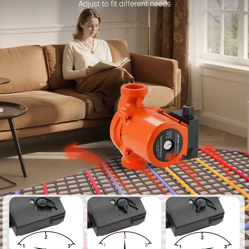 VEVOR LPS32-8S/180 čuguna cirkulācijas sūknis, jauda 0,28 kW, 220–240 V, plūsma līdz 110 l/min, karstā ūdens recirkulācijas sūknis ar vītņotu pieslēgumu, 3 ātrumu regulēšana, klusa darbība mājas apkures sistēmām