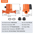 VEVOR LPS25-6S-180 karstā ūdens recirkulācijas sūknis, 220 V, 92 W, plūsma līdz 60 l/min, 3 ātrumu cirkulācijas sūknis ar vītņotu NPT pieslēgumu 38 mm (1½″), klusa darbība mājas ūdens sildītāju sistēmām