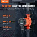 VEVOR LPS25-4BP-180 augstas efektivitātes karstā ūdens recirkulācijas sūknis, 220 V, 22 W, plūsma līdz 50 l/min, EMC automātiskās cirkulācijas sūknis ar vītņotu NPT pieslēgumu 38 mm (1½″), ūdens sildītāju sistēmām