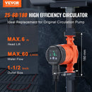 VEVOR LPS25-6BP-180 karstā ūdens cirkulācijas sūknis, 220 V, 45 W, 60 l/min, augstas efektivitātes cirkulācijas sūknis ar EMC automātisku ūdens cirkulāciju, 38 mm vītņots NPT pieslēgums, paredzēts ūdens sildītāju sistēmām