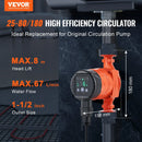 VEVOR LPS25-8BP-180 karstā ūdens cirkulācijas sūknis, 220 V, 60 W, 67 l/min, augstas efektivitātes cirkulācijas sūknis ar EMC automātisku ūdens cirkulāciju, 38 mm vītņots NPT pieslēgums, paredzēts ūdens sildītāju sistēmām