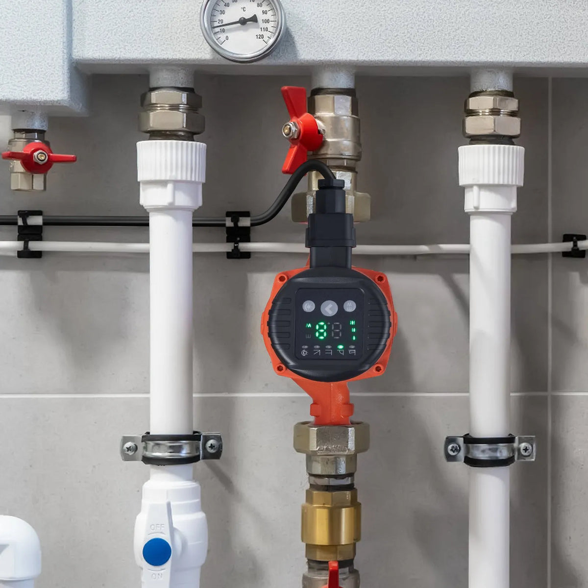 VEVOR LPS25-8BP-180 karstā ūdens cirkulācijas sūknis, 220 V, 60 W, 67 l/min, augstas efektivitātes cirkulācijas sūknis ar EMC automātisku ūdens cirkulāciju, 38 mm vītņots NPT pieslēgums, paredzēts ūdens sildītāju sistēmām