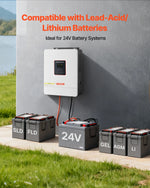 VEVOR hibrīda saules invertors 4000 W, 24 V DC uz 230 V AC, tīras sinusoīdas invertors ar lādētāju, iebūvēts 120 A MPPT saules kontrolieris un Wi-Fi modulis, vienfāzes, paredzēts svina-skābes un litija akumulatoriem autonomām sistēmām
