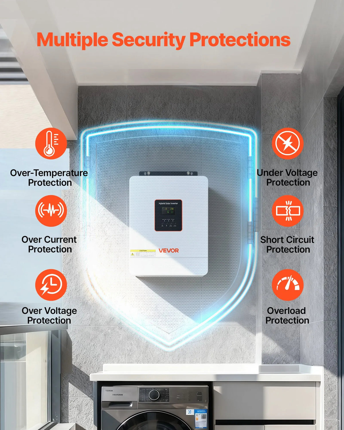 VEVOR hibrīda saules invertors 4000 W, 24 V DC uz 230 V AC, tīras sinusoīdas invertors ar lādētāju, iebūvēts 120 A MPPT saules kontrolieris un Wi-Fi modulis, vienfāzes, paredzēts svina-skābes un litija akumulatoriem autonomām sistēmām