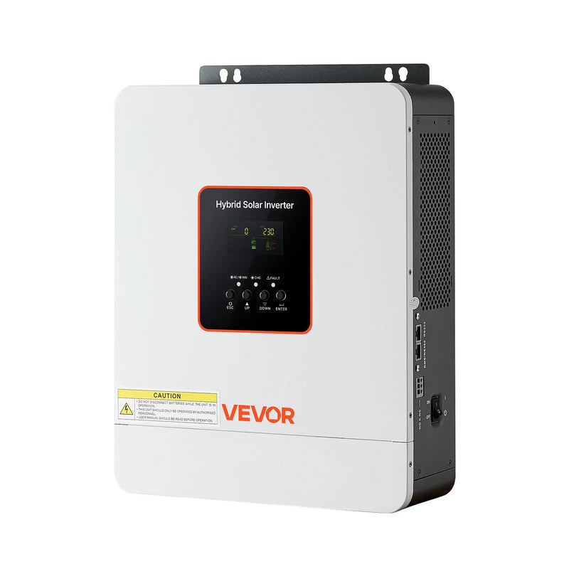 VEVOR hibrīda saules invertors 3000 W, 24 V DC uz 230 V AC, tīras sinusoīdas sprieguma invertors ar lādētāju, iebūvēts 80 A MPPT saules kontrolieris, saderīgs ar svina-skābes un litija akumulatoriem, mājai, kemperim un autonomām sistēmām