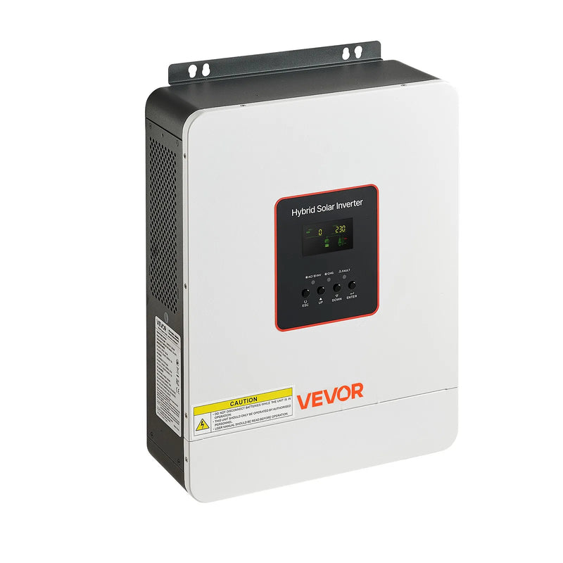 VEVOR hibrīda saules invertors 3000 W, 24 V DC uz 230 V AC, tīras sinusoīdas sprieguma invertors ar lādētāju, iebūvēts 80 A MPPT saules kontrolieris, saderīgs ar svina-skābes un litija akumulatoriem, mājai, kemperim un autonomām sistēmām