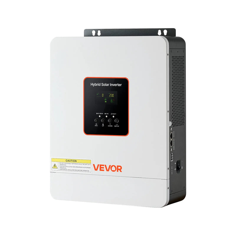 VEVOR hibrīda saules invertors 3000 W, 24 V DC uz 230 V AC, tīras sinusoīdas sprieguma invertors ar lādētāju, iebūvēts 80 A MPPT saules kontrolieris, saderīgs ar svina-skābes un litija akumulatoriem, mājai, kemperim un autonomām sistēmām