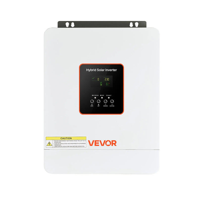 VEVOR hibrīda saules invertors 3000 W, 24 V DC uz 230 V AC, tīras sinusoīdas sprieguma invertors ar lādētāju, iebūvēts 80 A MPPT saules kontrolieris, saderīgs ar svina-skābes un litija akumulatoriem, mājai, kemperim un autonomām sistēmām