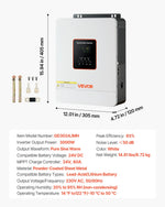 VEVOR hibrīda saules invertors 3000 W, 24 V DC uz 230 V AC, tīras sinusoīdas sprieguma invertors ar lādētāju, iebūvēts 80 A MPPT saules kontrolieris, saderīgs ar svina-skābes un litija akumulatoriem, mājai, kemperim un autonomām sistēmām
