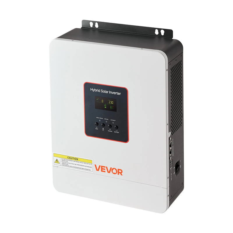 VEVOR hibrīda saules invertors 3000 W, 24 V DC uz 230 V AC, tīras sinusoīdas sprieguma invertors ar lādētāju, iebūvēts 80 A MPPT saules kontrolieris, saderīgs ar svina-skābes un litija akumulatoriem, mājai, kemperim un autonomām sistēmām